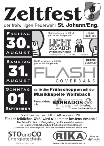 Flyer Zeltfest St. Johann in Engstetten