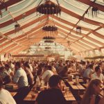 background abstract bavaria oktoberfest, beer tent with crowd